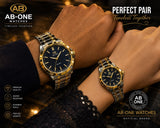 AB-ONE Premium Couple Quartz Watch Set – Stainless Steel & Water Resistant