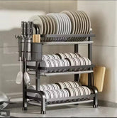 3-Tier Stainless Steel Kitchen Dish Drying Rack with Cutlery Holder & Drip Tray