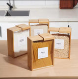 Bamboo Frame Kitchen Storage Container with Sliding Top Lid – 2.2L Transparent Food & Grain Dispenser