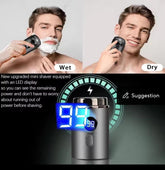 Mini Rechargeable Electric Shaver – Portable IPX7 Waterproof Trimmer with LED Power Display