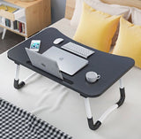 Fine Quality Foldable Wooden Laptop Table with Glass and Mobile Holder (Mix/Random color)