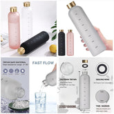 1L Bottle With Time Marker 32 OZ Motivational Reusable Fitness Sports Outdoors Travel Leakproof BPA Free Frosted Plastic