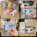 Cute Bear Baby Bus Sipper Water Bottle With Straw And Straps - 500ml