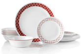 Corelle 18-Piece Service for 6, Chip Resistant, Crimson Trellis Dinnerware Set
