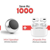 Airpods Pro – White | Master Copy | Japanese Version | California Design + Rechargeable Bluetooth Mini Speaker M3