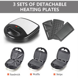 3 in 1 Sandwich Maker Non-Stick Cooking Plates Panini Press & Griddle Waffle Toastie Snack Toaster Breakfast Baking Machine