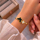 Dual Charm Black & Pearl Butterfly Gold Bracelet ⭐ for Women – Elegant Designer-Inspired Wristwear