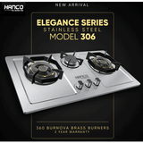 HANCO Hob Model 306 - Elegance Series - Burnova Brass Burners - Auto Ignition Stove - Latest Model