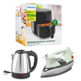 Philips Essential Air Fryer HD9200 - 4.1 Liter + Imported Deluxe Automatic Iron + Premium Electric Kettle