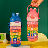 430ml Kids Rabbit Water Bottle With Silicone Straw wtih interactive Math and Number Widgets