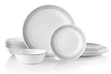 Corelle Vitrelle 18-Piece Service for 6 Dinnerware Set, Triple Layer Glass and Chip Resistant, Lightweight Round Plates and Bowls Set, Mystic Gray