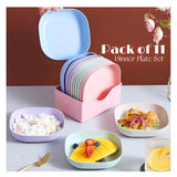 11pcs - Pack of 10 Fancy Plates with 1 Plates Stand