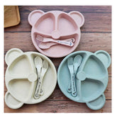 Pack of 5pcs Bear Shape Plates Set with 2 spoon 3 fork