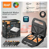 RAF R.553 6 IN 1 Sandwich Maker with 6 different Style Plates/ Panini Grill / Waffle / Patented Sandwich/ Doughnut/ Madeline Board Designs 800 watts