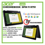 Acer | Chromebook Spin 11 R751T | 32GB Storage | 4GB RAM | Intel HD Graphics 500 | Intel Celeron N3350 | 11.6″ Display | Dual Camera | Touchscreen | Playstore Supported | ChromeBook (Refurbished With Original Charger Included _ Without Box)