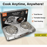 RAF Double Cooking Portable 1000w Easy to Clean Stainless Steel Stove Home Kitchen Countertop