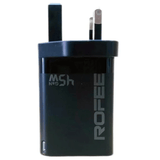 Rofee RG-145 Smart & Fast Dual Port USB-A 18W & USB-C 45W Wall GaN Charger Without Cable 3 Pin Black