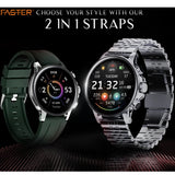 Faster NERV Watch 3 Pro SE - 2 Straps: Silver Chain + Dark Green Silicon