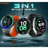 Faster NERV Watch 4 Pro - 3 Straps: Black Chain + Black Silicon + Neck Band