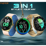 Faster NERV Watch 4 Pro - 3 Straps: Golden Chain + Pink Silicon + Neck Band