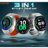 Faster NERV Watch 4 Pro - 3 Straps: Silver Chain + Grey Silicon + Neck Band