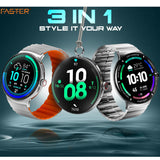 Faster NERV Watch 4 Pro - 3 Straps: Silver Chain + Grey Silicon + Neck Band