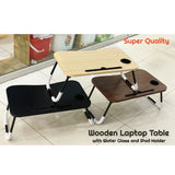 Fine Quality Foldable Wooden Laptop Table with Glass and Mobile Holder (Mix/Random color)