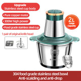 2L Electric Meat Mincer Grinder Vegetable Food Processor Chopper Kitchen Stainless Steel Slicer Garlic Multifunctional