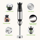 3-in-1 Immersion Blender with Heavy Duty Copper Motor, Titanium Steel Blades, Comfy Grip Handle, with Whisk, Chopper-Grinder Bowl and Beaker