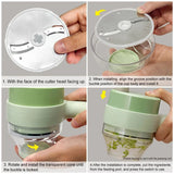 4 in 1 Portable Electric Vegetable Cutter Set, Wireless Food Processor Handheld Food Chopper with Brush and Skin-peeler, Wireless Food Processor Garlic Slicer for Pepper Chili Onion Celery Meat