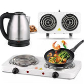 Electric Stove Two Cooking Plates Double Burner Cooker Multifunctional 2000 W + Export Quality Electric Kettle Water Boiler Stainless Steel body Portable Kitchen Appliances