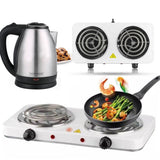 Electric Stove Two Cooking Plates Double Burner Cooker Multifunctional 2000 W + Export Quality Electric Kettle Water Boiler Stainless Steel body Portable Kitchen Appliances