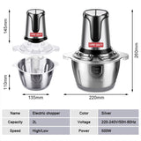 Stainless Electric Food Chopper Meat Grinder Mincer baby Food Processor 2 Speed 2L Capacity 500W