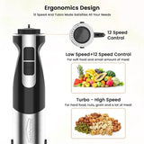 5 in 1 Multifunctional 12 Speed Immersion Blender, Stainless Steel Food Processor Mixing Cup Meat Grinding