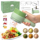 4 in 1 Portable Electric Vegetable Cutter Set, Wireless Food Processor Handheld Food Chopper with Brush and Skin-peeler, Wireless Food Processor Garlic Slicer for Pepper Chili Onion Celery Meat