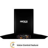 Hanco Voice Control Smart Hood HDE-86-Smart 600 to 900 mm, 3 Speed Touch Panel, Motion Sensor, Voice Control, Digital Screen Display, Double Bearing Copper Motor, Boat Filter with Big SS Oli Cup.