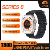 T800 Ultra Smartwatch Wireless Charging Bluetooth Call Watch For Men Women IP67 Waterproof Heart Rate Sleep Monitoring Smart Watch 1.99-Inches HD Screen