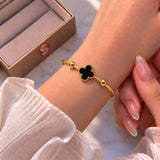 Onyx Clover Gold Bead Cuff Bracelet
