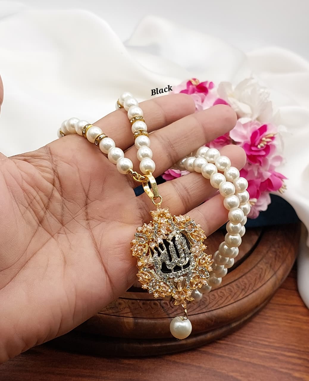 Beautiful Fine Quality Zarcon Stone Calligraphy Pendant With Mala - Z7