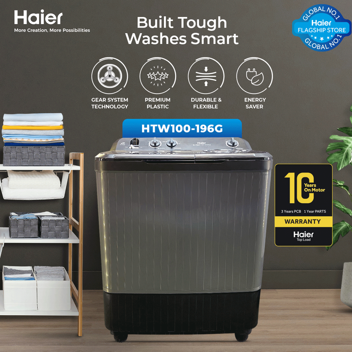 Haier HTW-100196G 10 KG Semi Auto Washing Machine