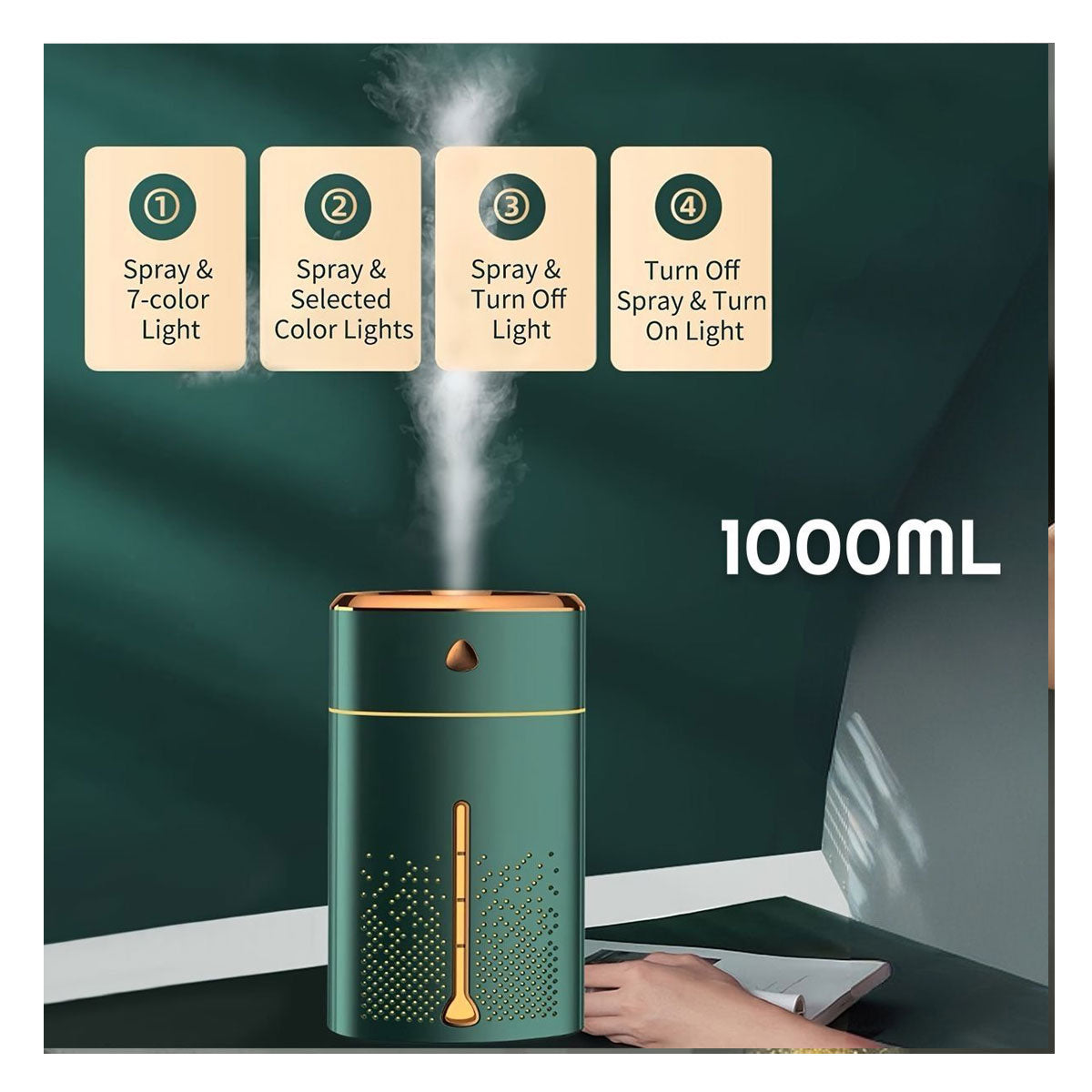 1000ML Desktop Mist Diffuser Wuit Cool Night Lights Humidifier (Mix/Ra ...