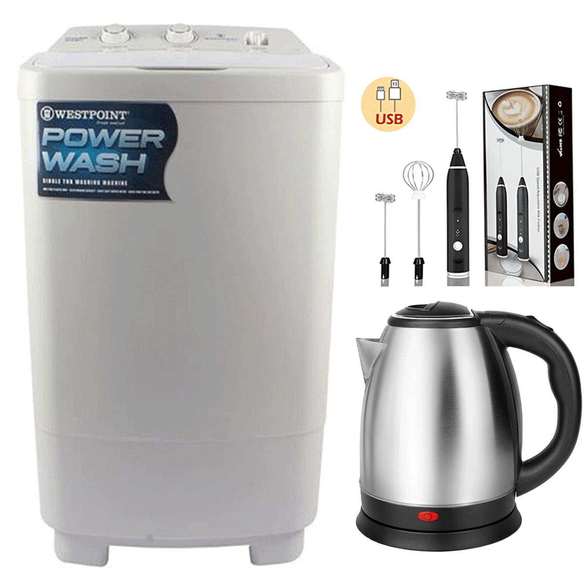 WestPoint Single Tub Washing Machine 10kg – Model WF-1017+ Coffee Beater + Premium Electric Kettle