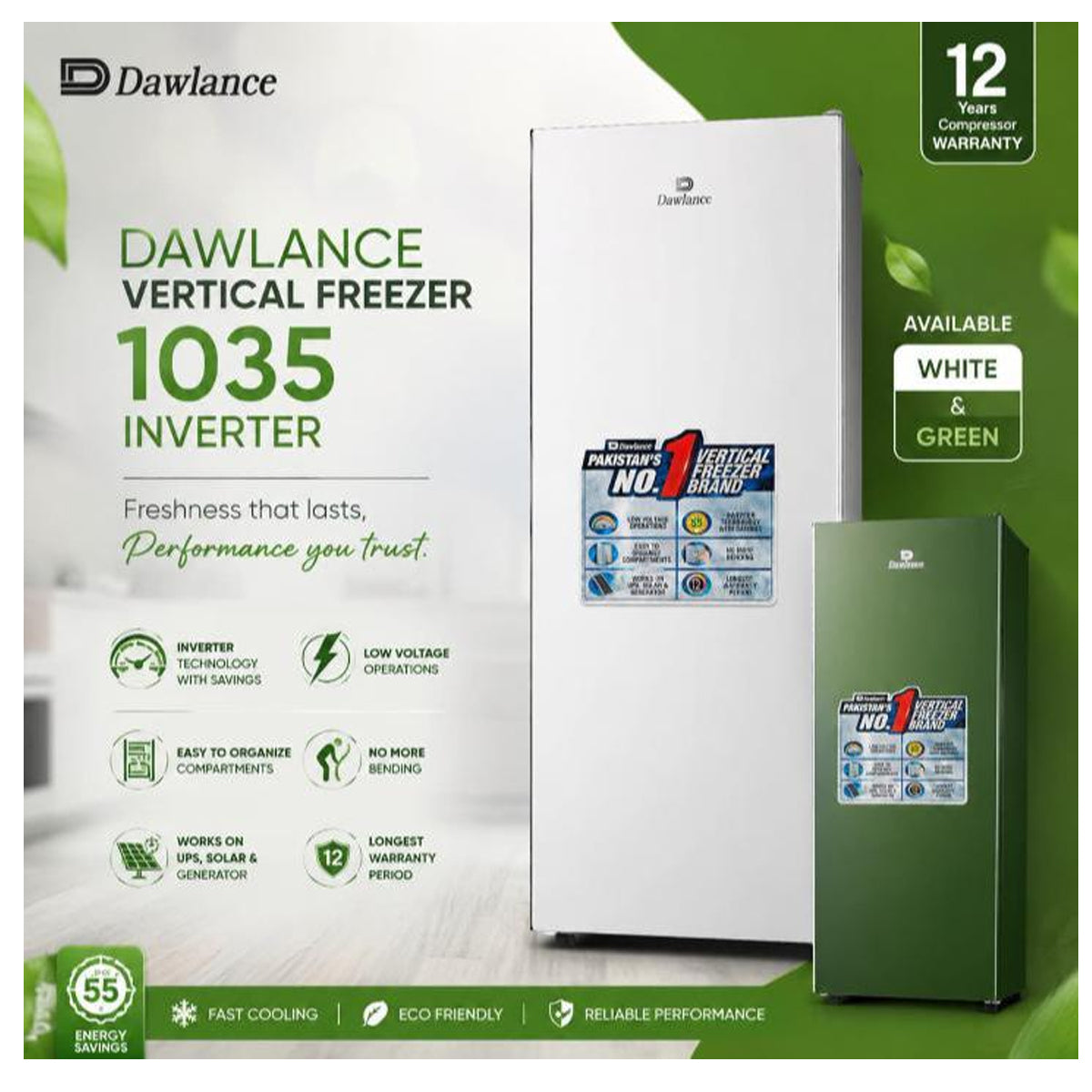 Dawlance VF 1035 GD Inverter Upright Freezer Glass Door