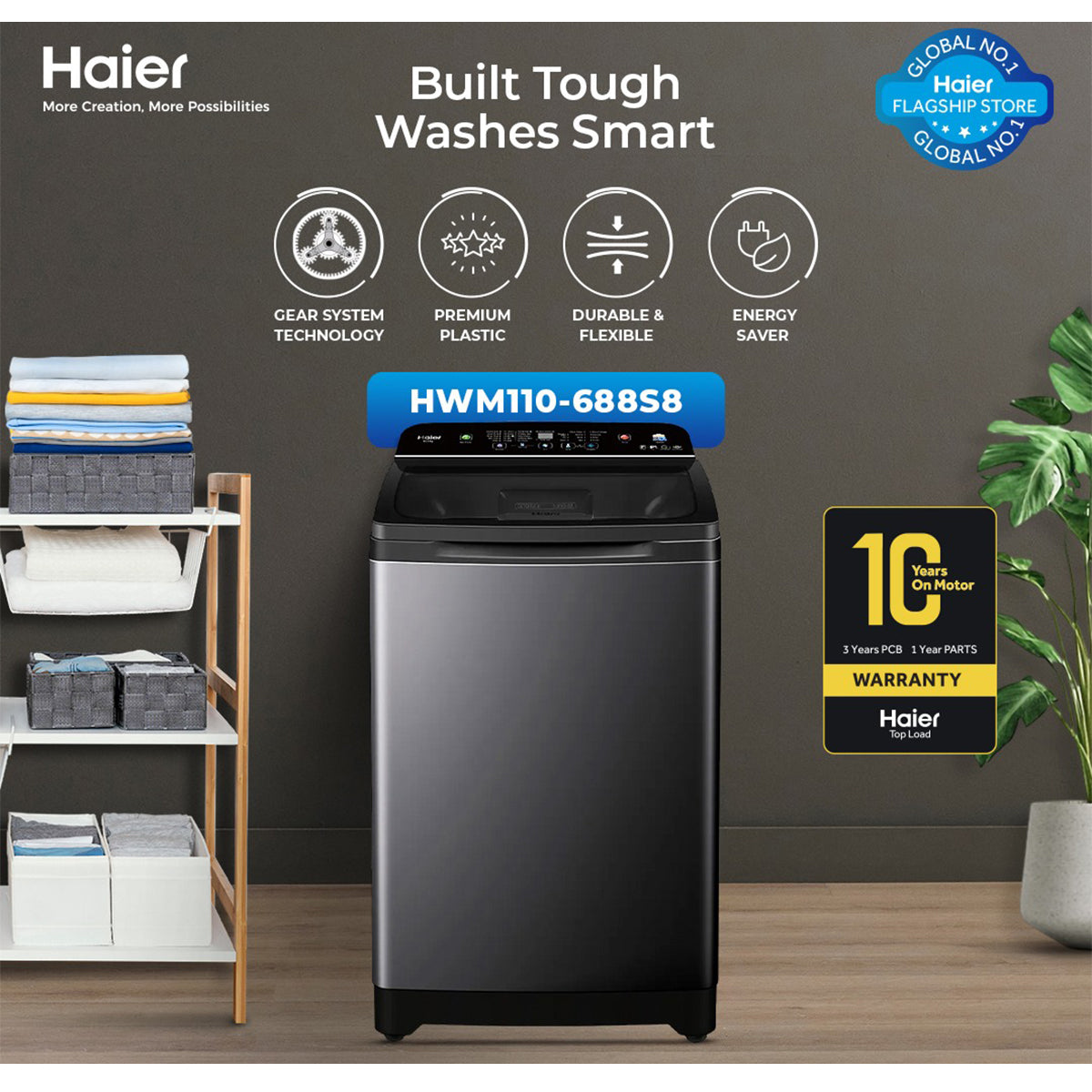 Haier HWM110-688S8 11kg Quick Wash Series Fully Automatic Top Loading Washing Machine