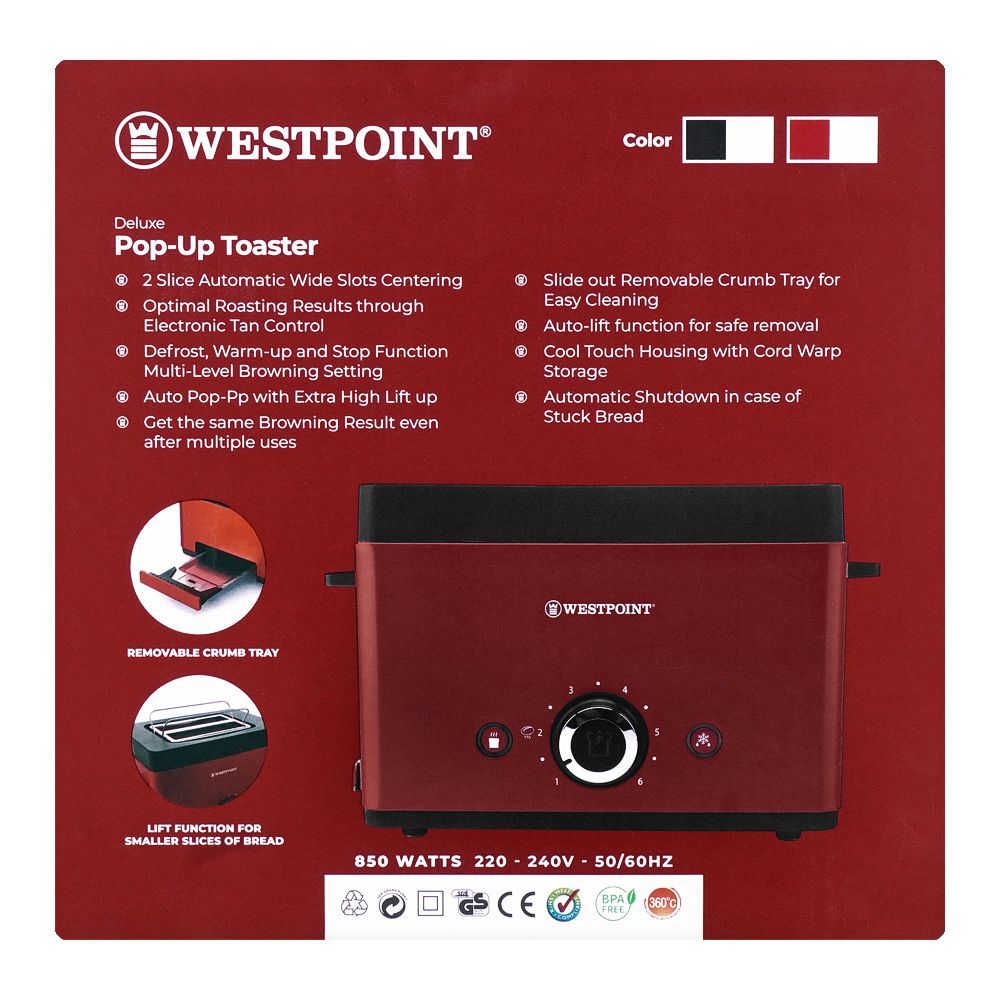 WestPoint West Point Deluxe Pop-Up Toaster, 850W, 220-240V, WF-2533