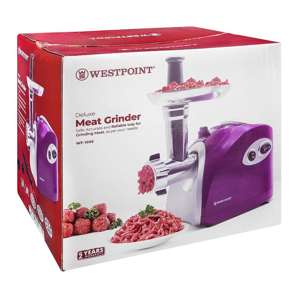 WestPoint Deluxe Meat Grinder With Stainless Steel Sharp Blade & Exchangeable Metal Cutting Plates, 1500W, WF-1036