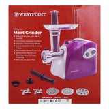 WestPoint Deluxe Meat Grinder With Stainless Steel Sharp Blade & Exchangeable Metal Cutting Plates, 1500W, WF-1036