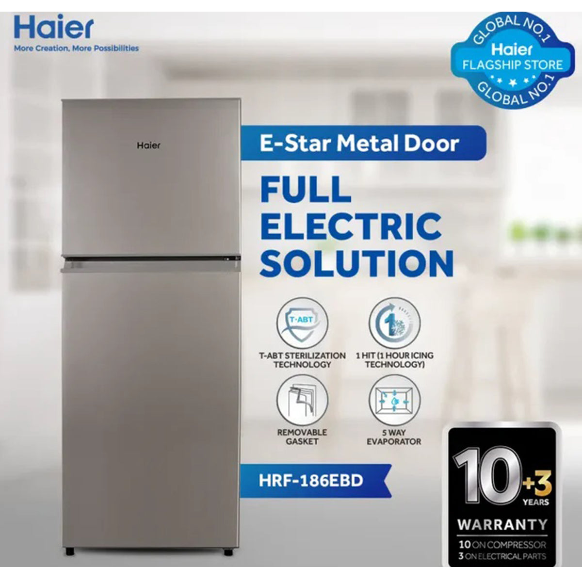 Haier Refrigerator | Model HRF-186 EBD | E-Star Series | 6.5 Cubic Feet