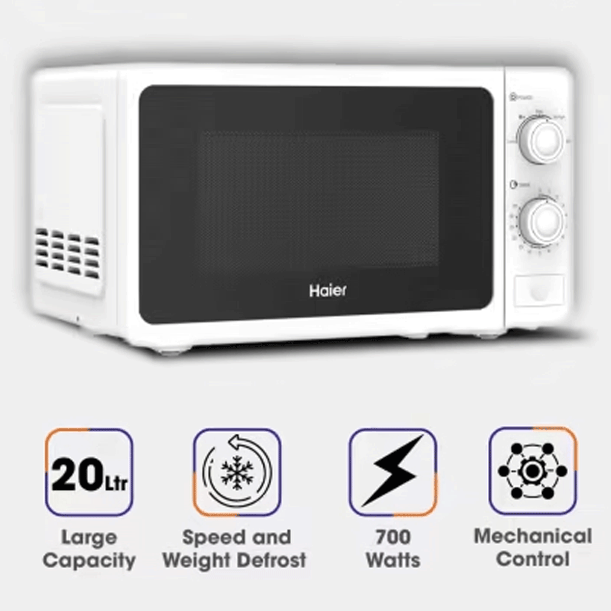 Haier HMW-20MBS/MWS Solo Microwave Oven (20 Liters, 700W)