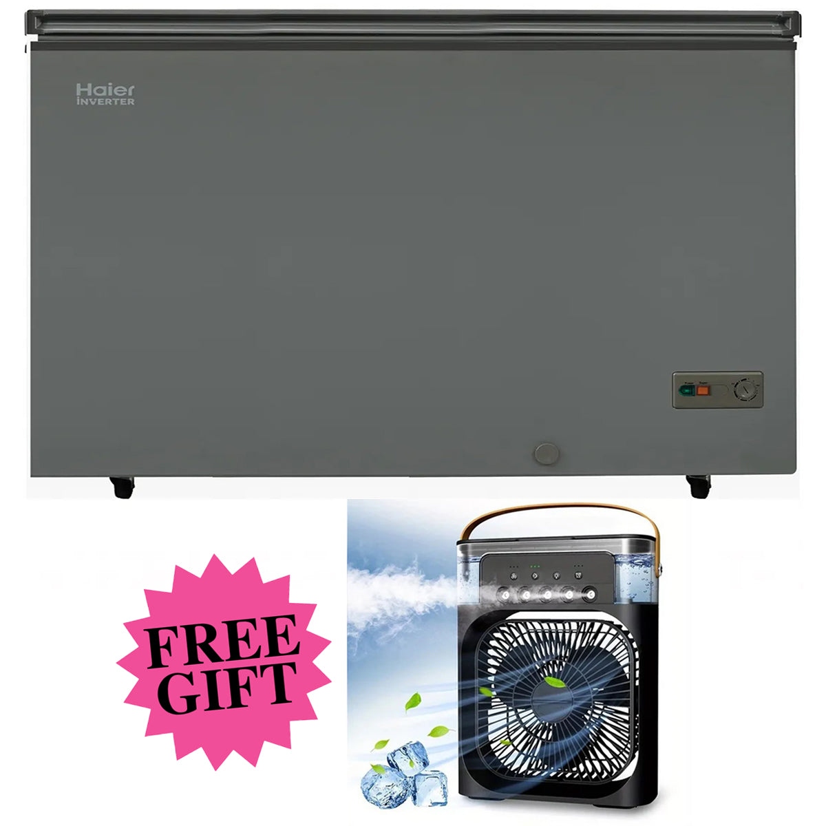 Haier D.Freezer (HDF-245 IG Inverter Grey) - 8CFT + Free Humidifier Cooling Fan